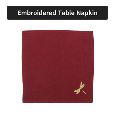 Burgundy Dragonfly Cotton Slub Napkins & Mats Combo