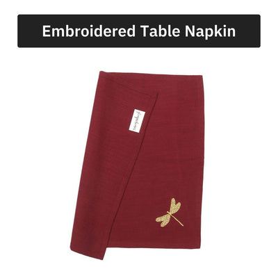 Burgundy Dragonfly Cotton Slub Napkins & Mats Combo