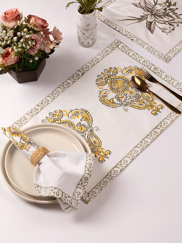 Jaipuri Block Print Table Napkins and Mats Set of 6 | Design 1