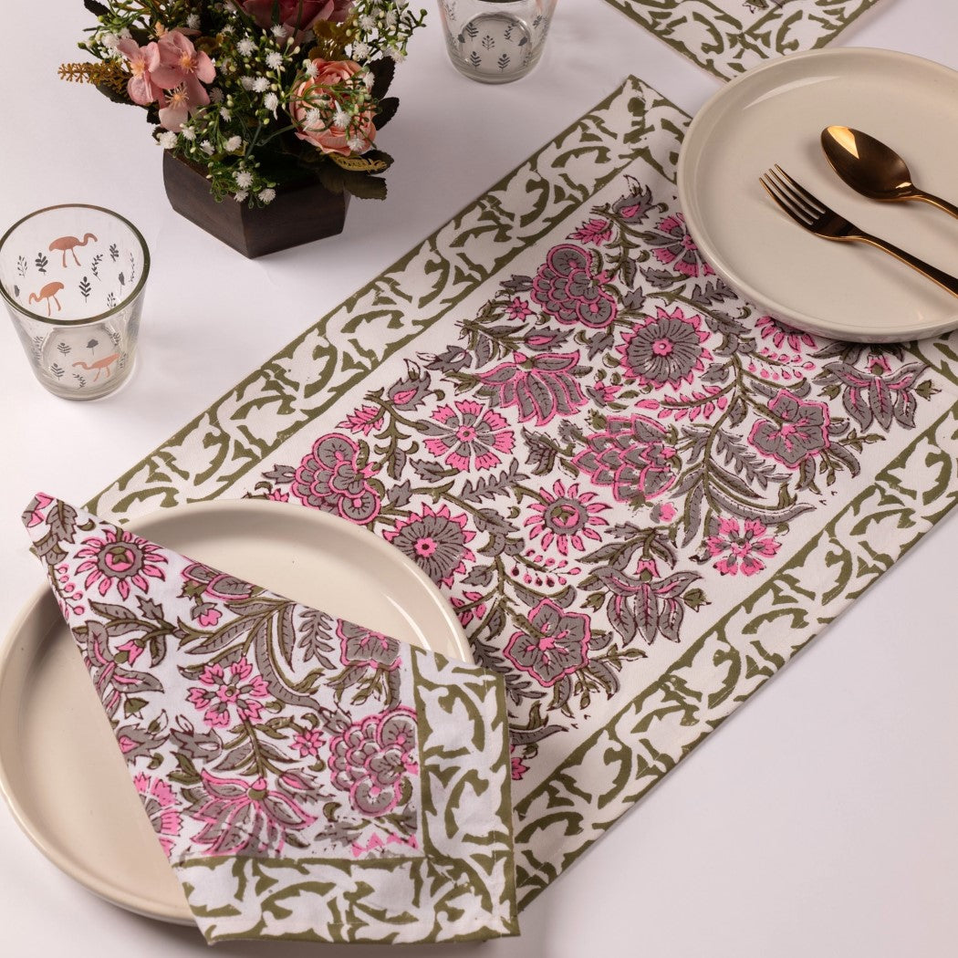 Jaipuri Block Print Table Napkins and Mats Set of 6 | Design 2