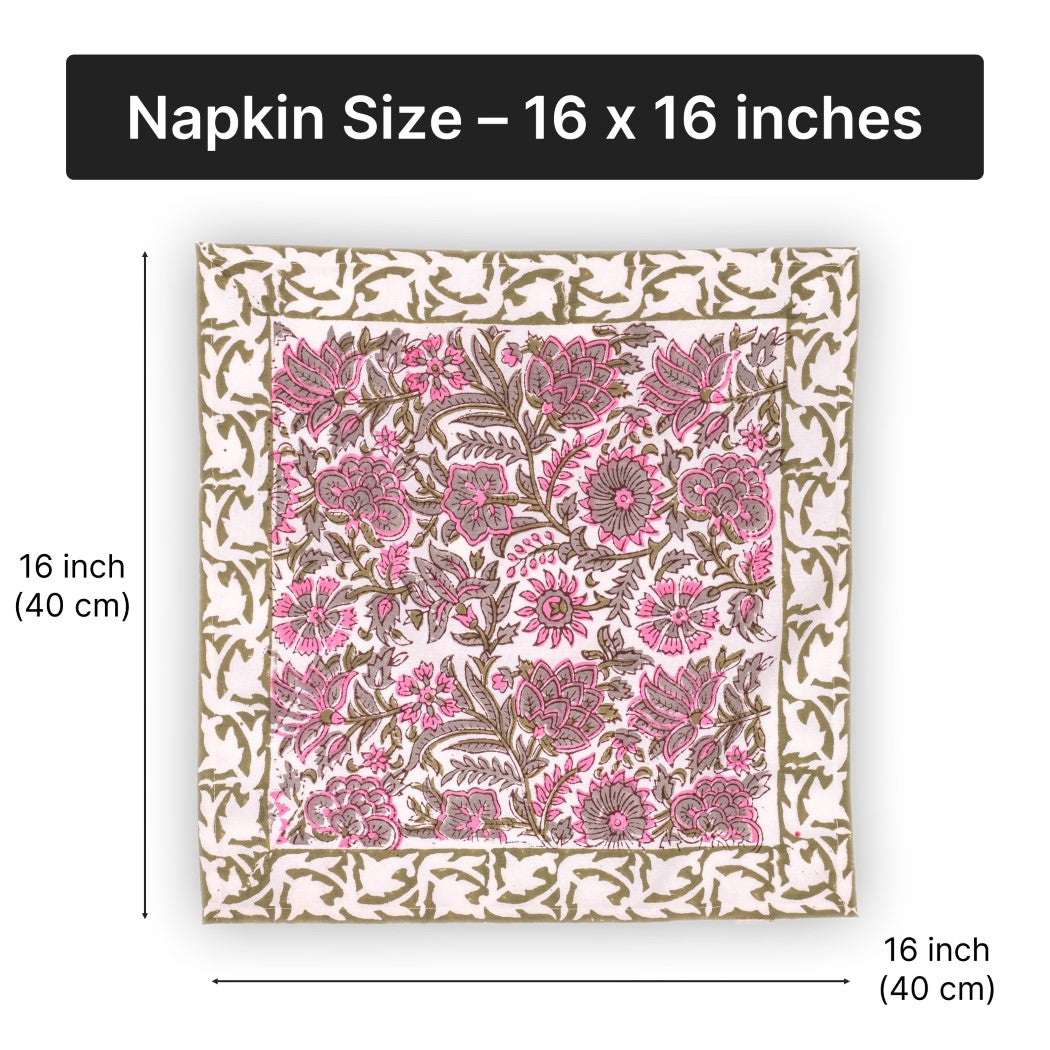 Jaipuri Block Print Table Napkins and Mats Set of 6 | Design 2