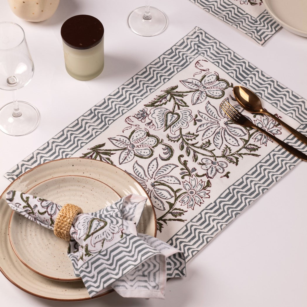 Jaipuri Block Print Table Napkins and Mats Set of 6 | Design 3