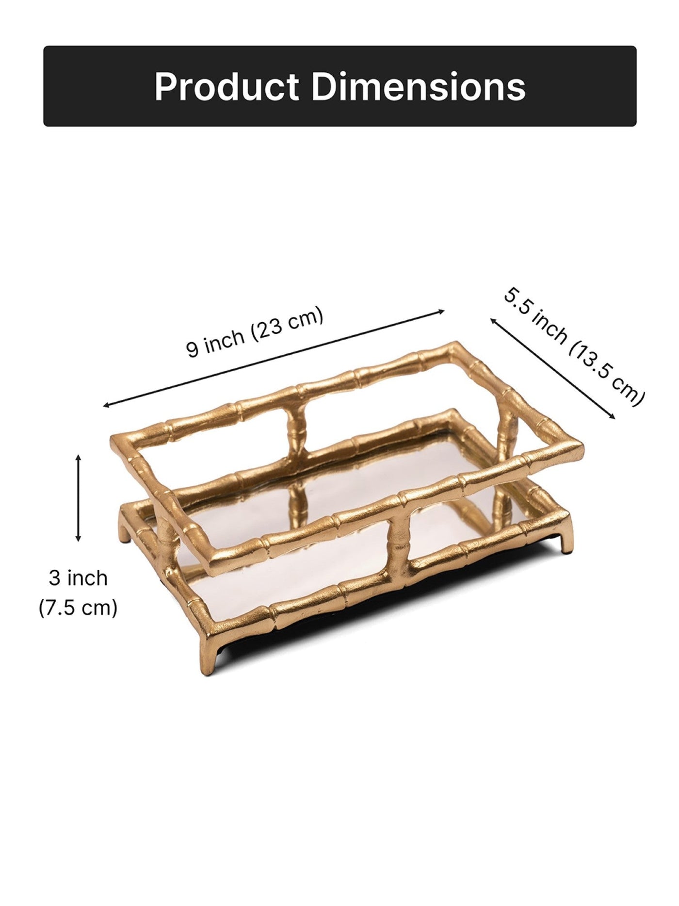 Glimpse Homes Bamboo Design Glass Vanity Tray| Decorative Serving Tray - Medium