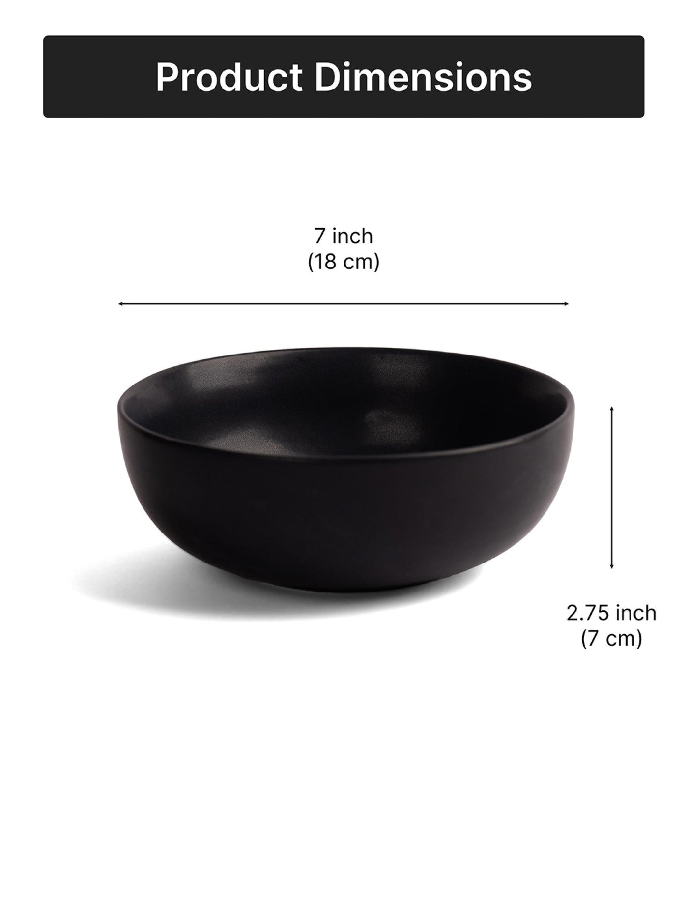 Matte Black Ceramic Serving Bowl| 7 inch| Microwave Safe - Classic Black