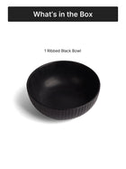 Matte Black Ceramic Serving Bowl| 7 inch| Microwave Safe - Ribbed Black
