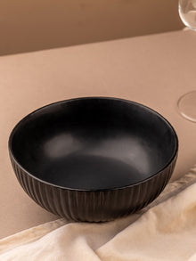 Matte Black Ceramic Serving Bowl| 7 inch| Microwave Safe - Ribbed Black