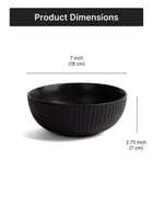 Matte Black Ceramic Serving Bowl| 7 inch| Microwave Safe - Ribbed Black