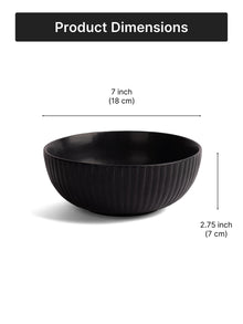 Matte Black Ceramic Serving Bowl| 7 inch| Microwave Safe - Ribbed Black