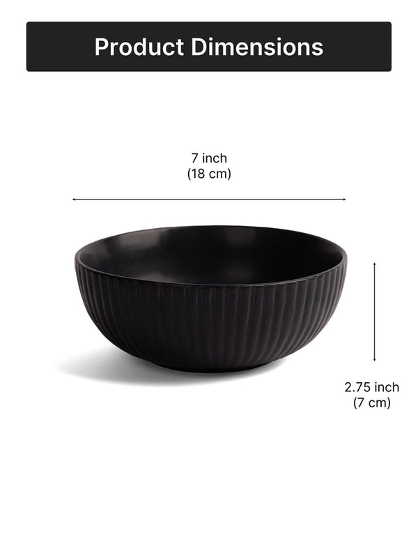 Matte Black Ceramic Serving Bowl| 7 inch| Microwave Safe - Ribbed Black