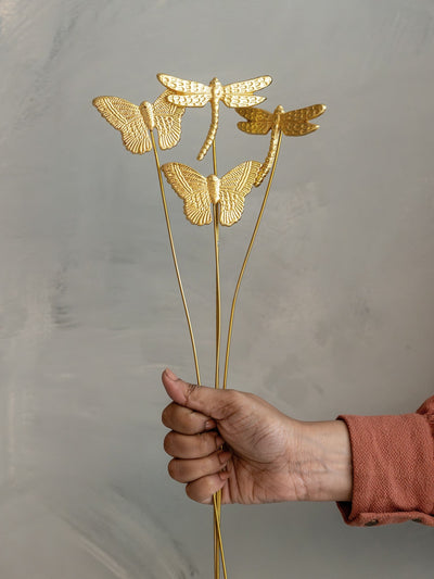 Golden Wings Metal Sticks | 2 Dragonfly + 2 Butterfly