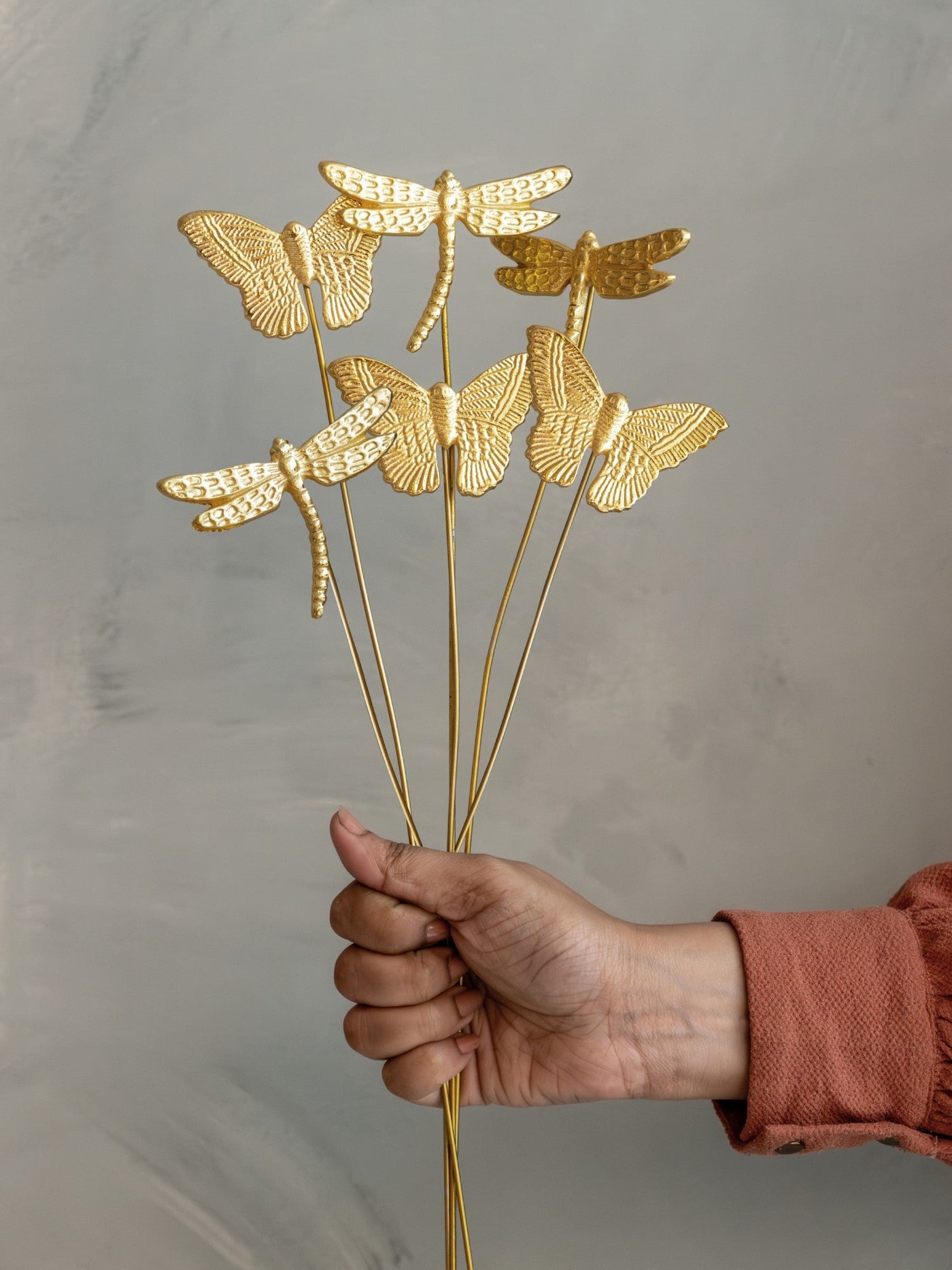 Golden Wings Metal Sticks | 3 Dragonfly + 3 Butterfly