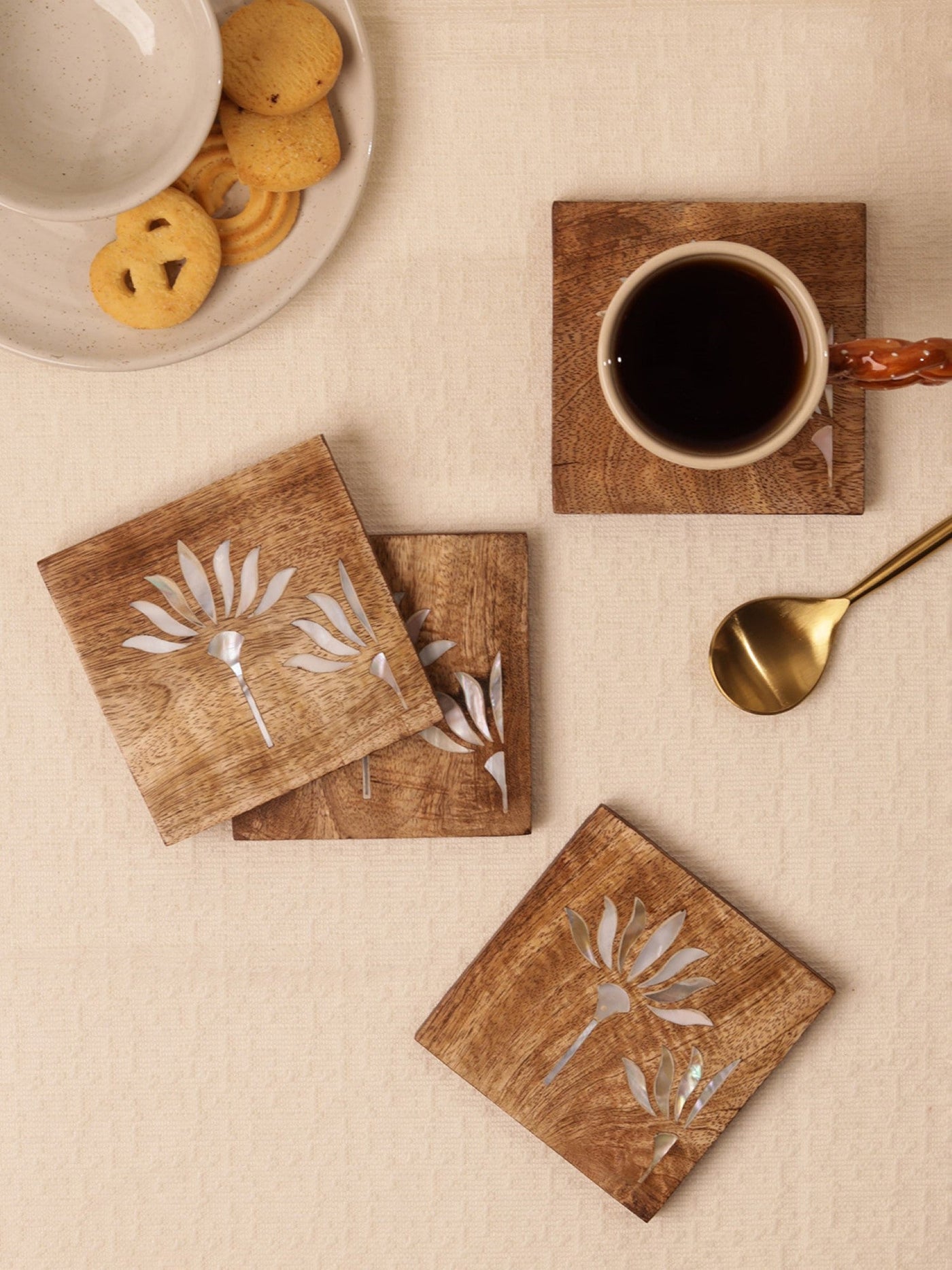 Pearl Blossom Wooden Coasters