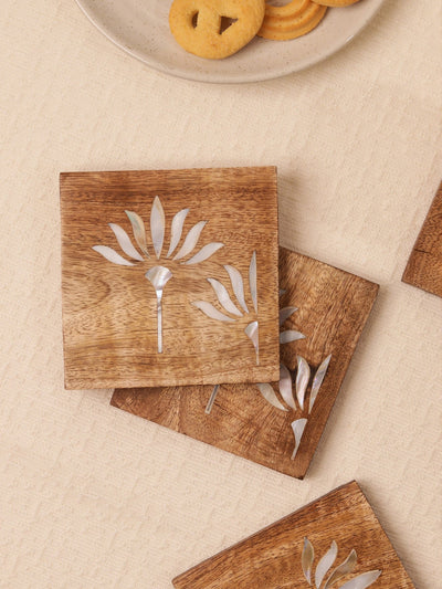 Pearl Blossom Wooden Coasters