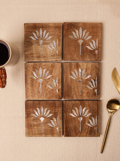 Pearl Blossom Wooden Coasters