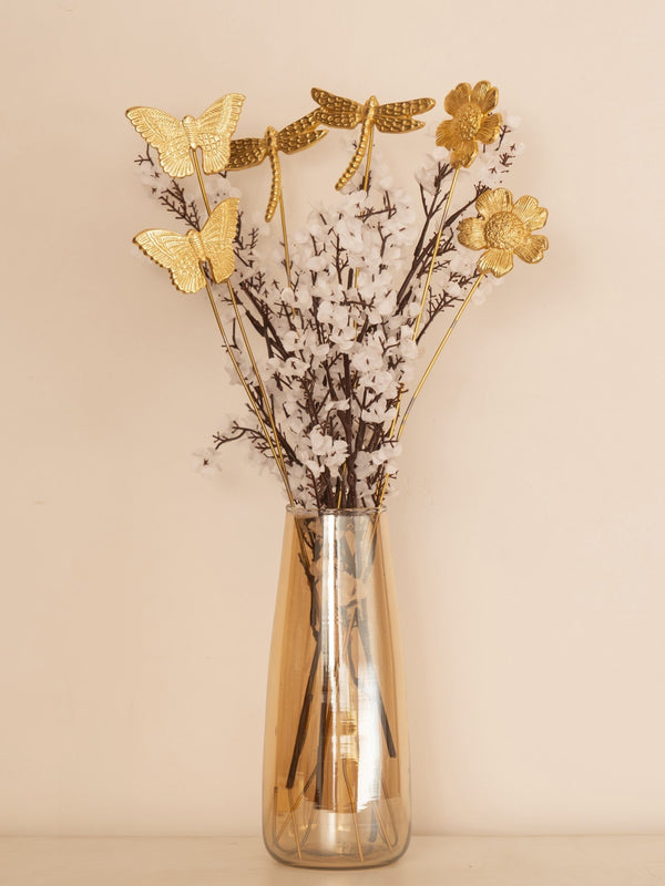 Golden Fluttering Blooms Metal Sticks | 6