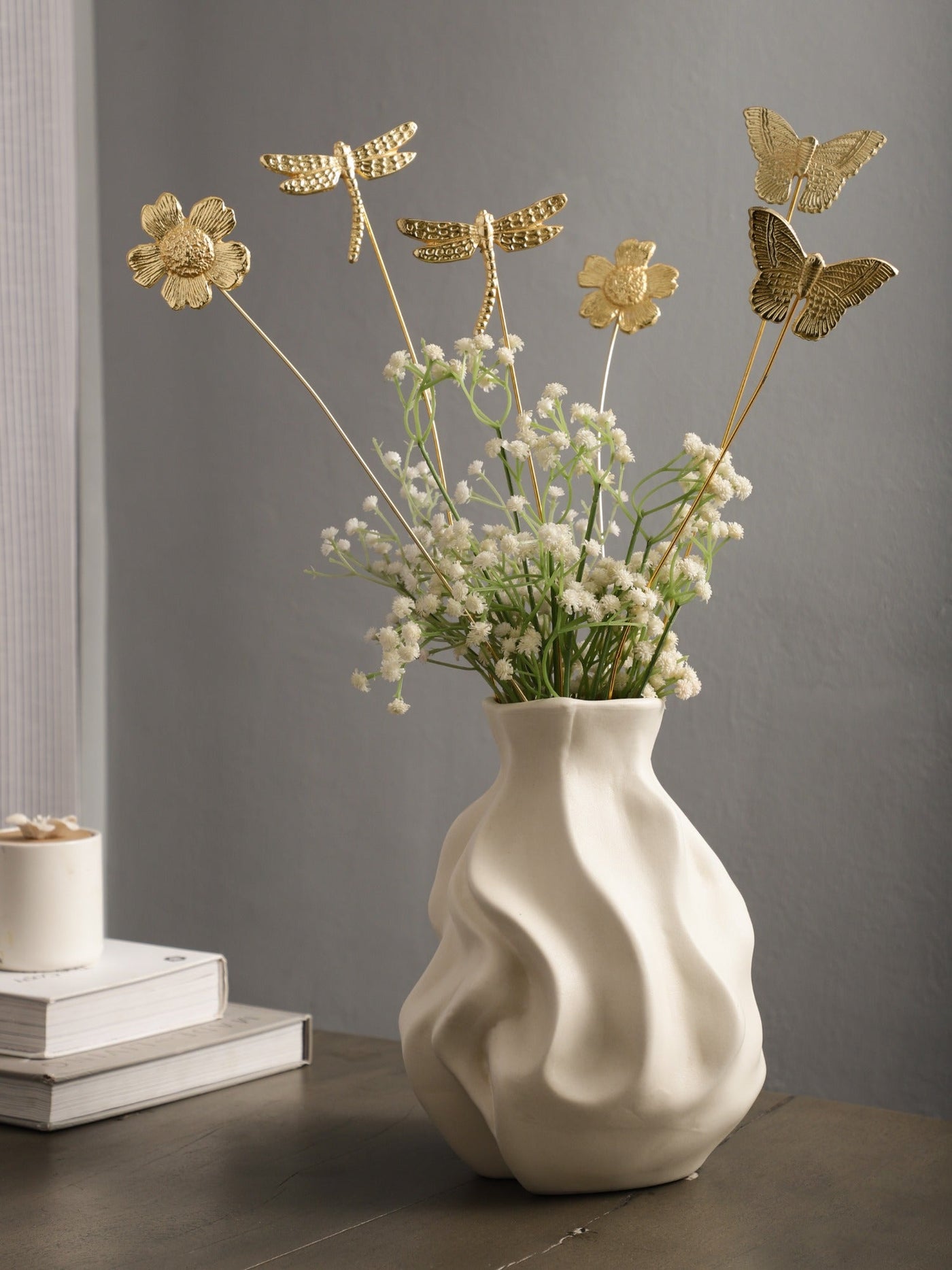 Golden Fluttering Blooms Metal Sticks | 6