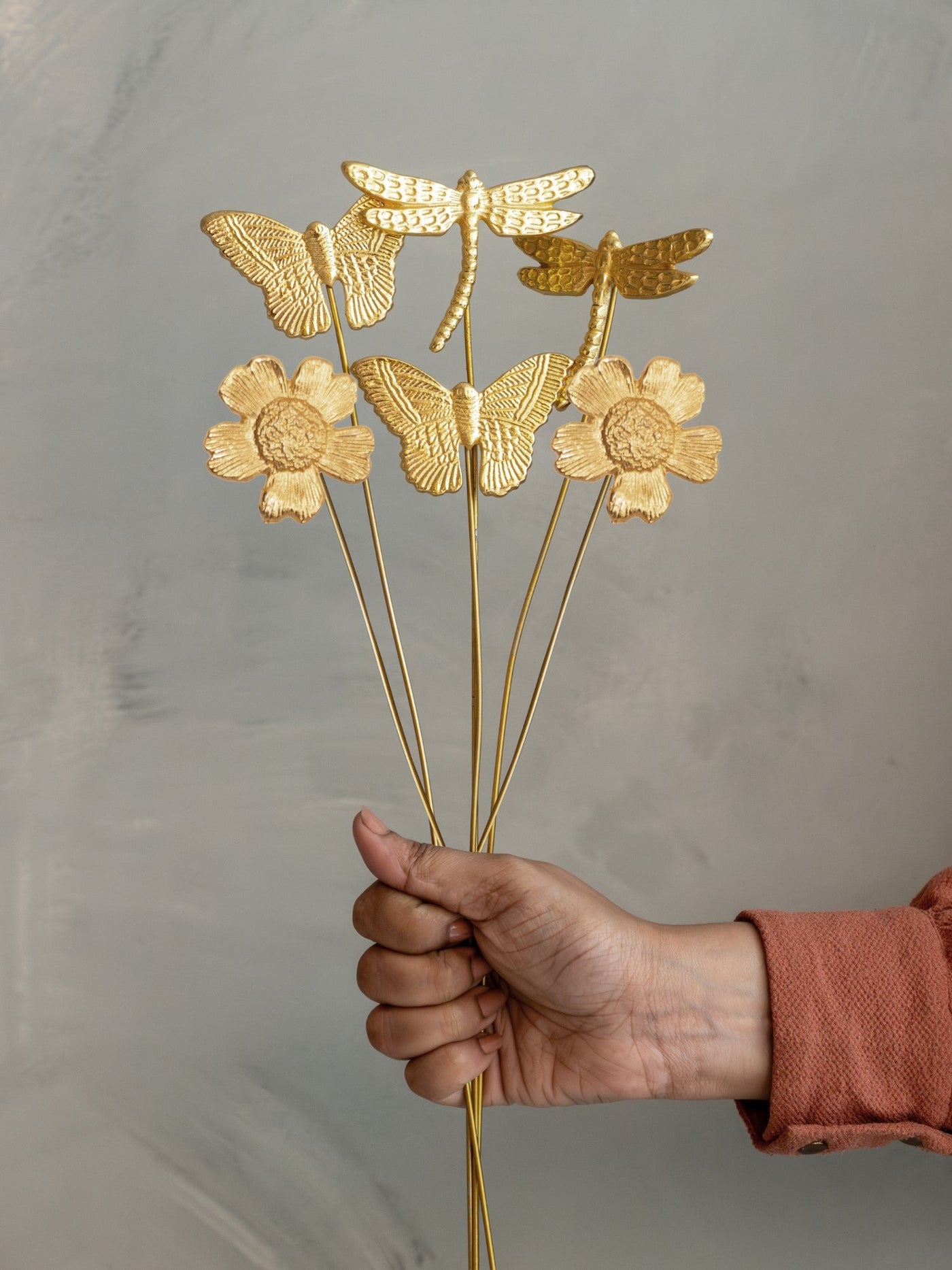 Golden Fluttering Blooms Metal Sticks | 6