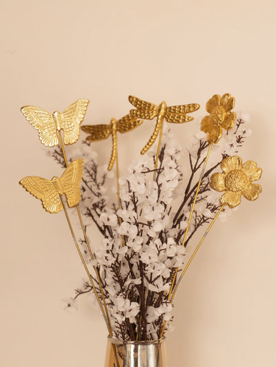 Golden Fluttering Blooms Metal Sticks | 6