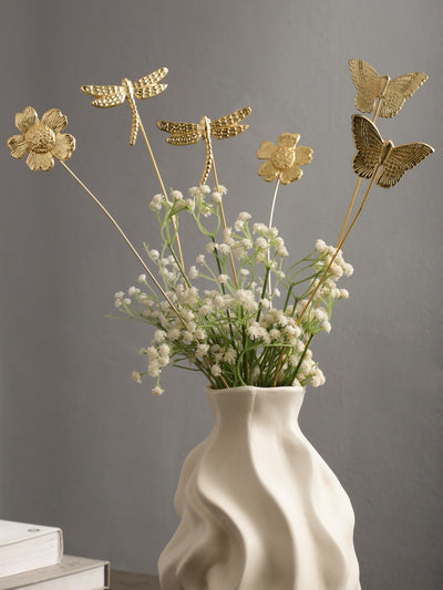 Golden Fluttering Blooms Metal Sticks | 6