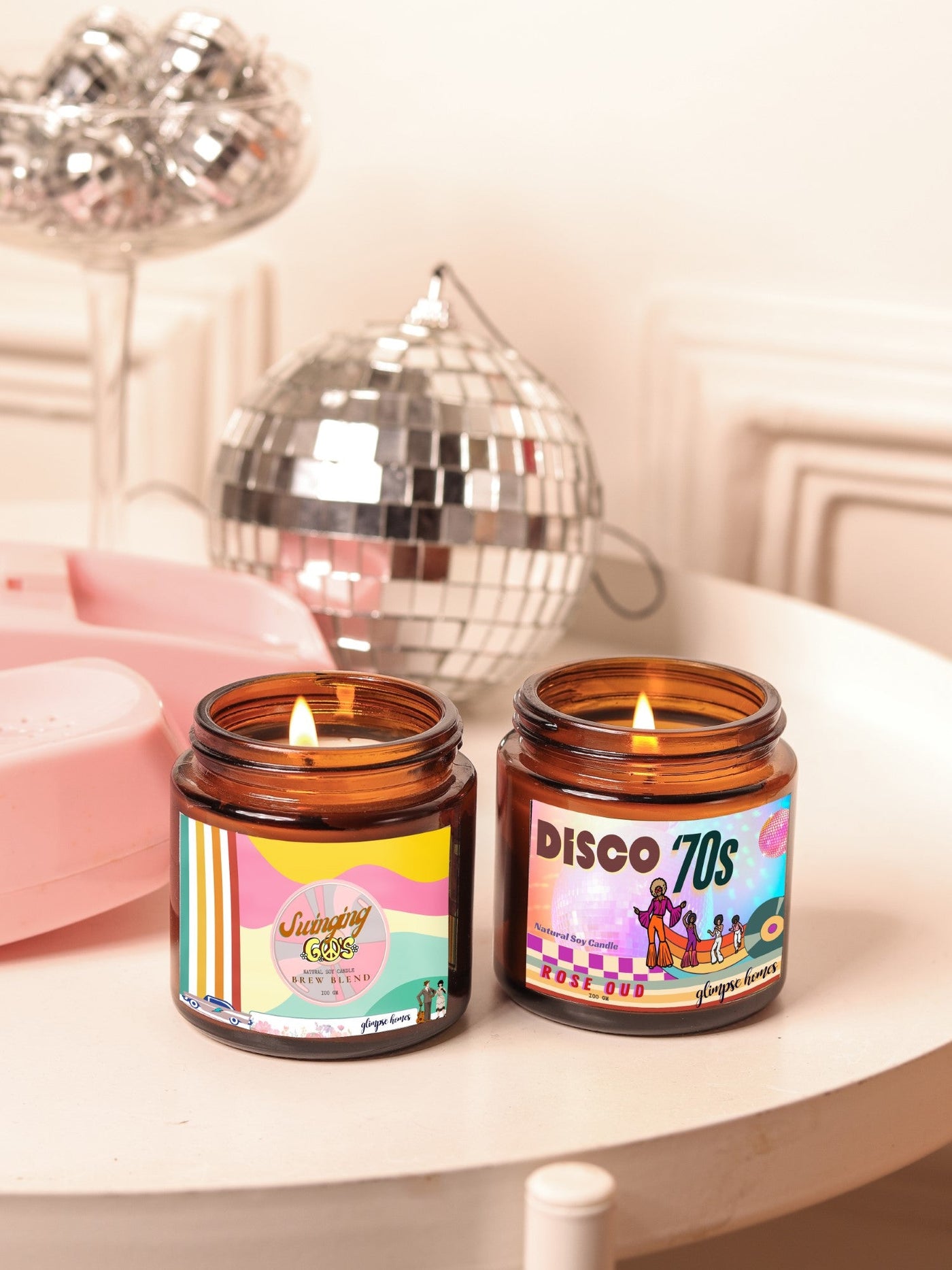 60s 70s Retro Rewind Candles | Set of 2