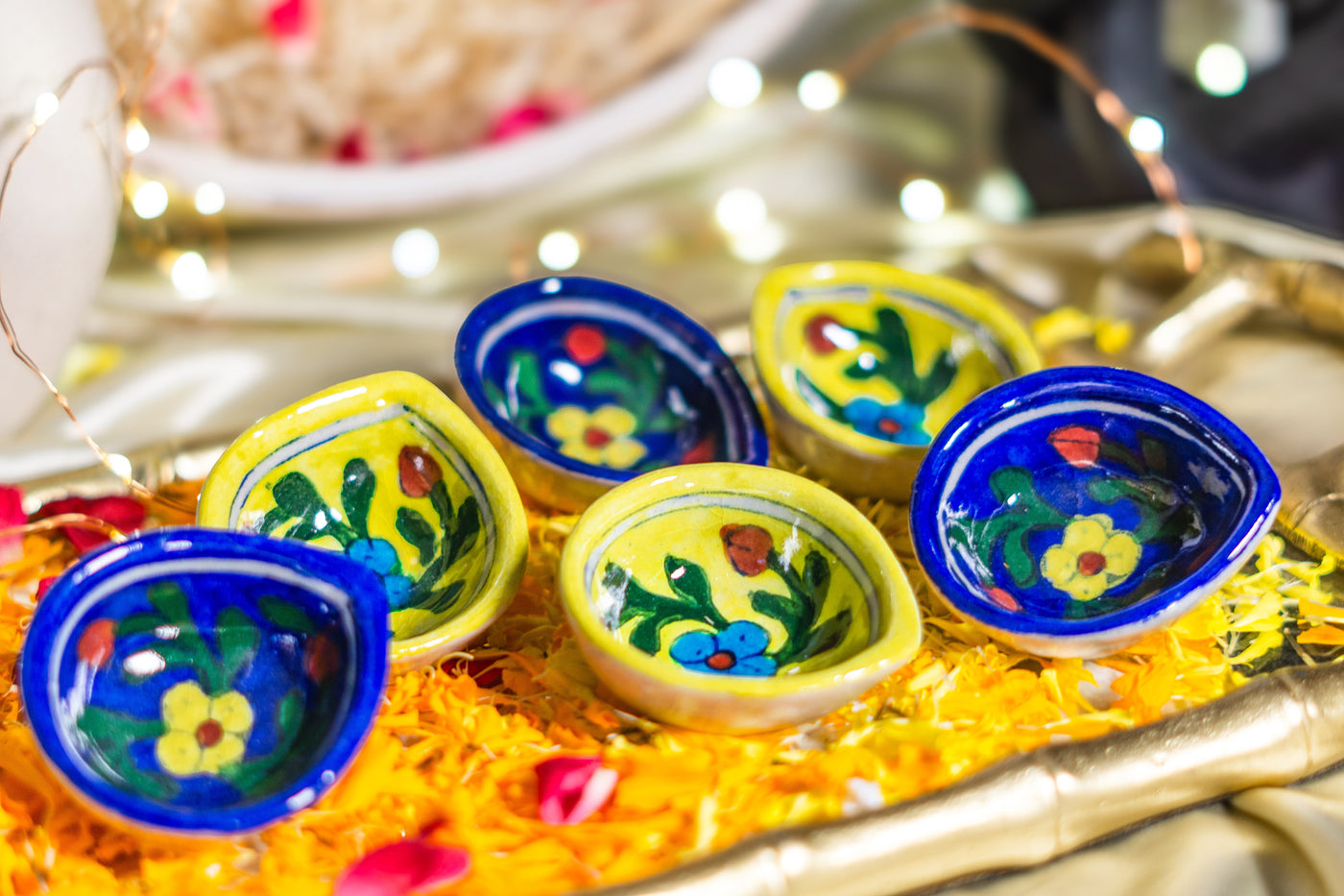 Blue Pottery Diwali Diyas | Set of 6