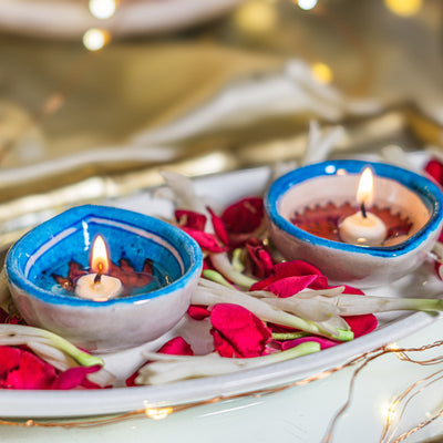 Blue Pottery Diwali Diyas | Set of 6