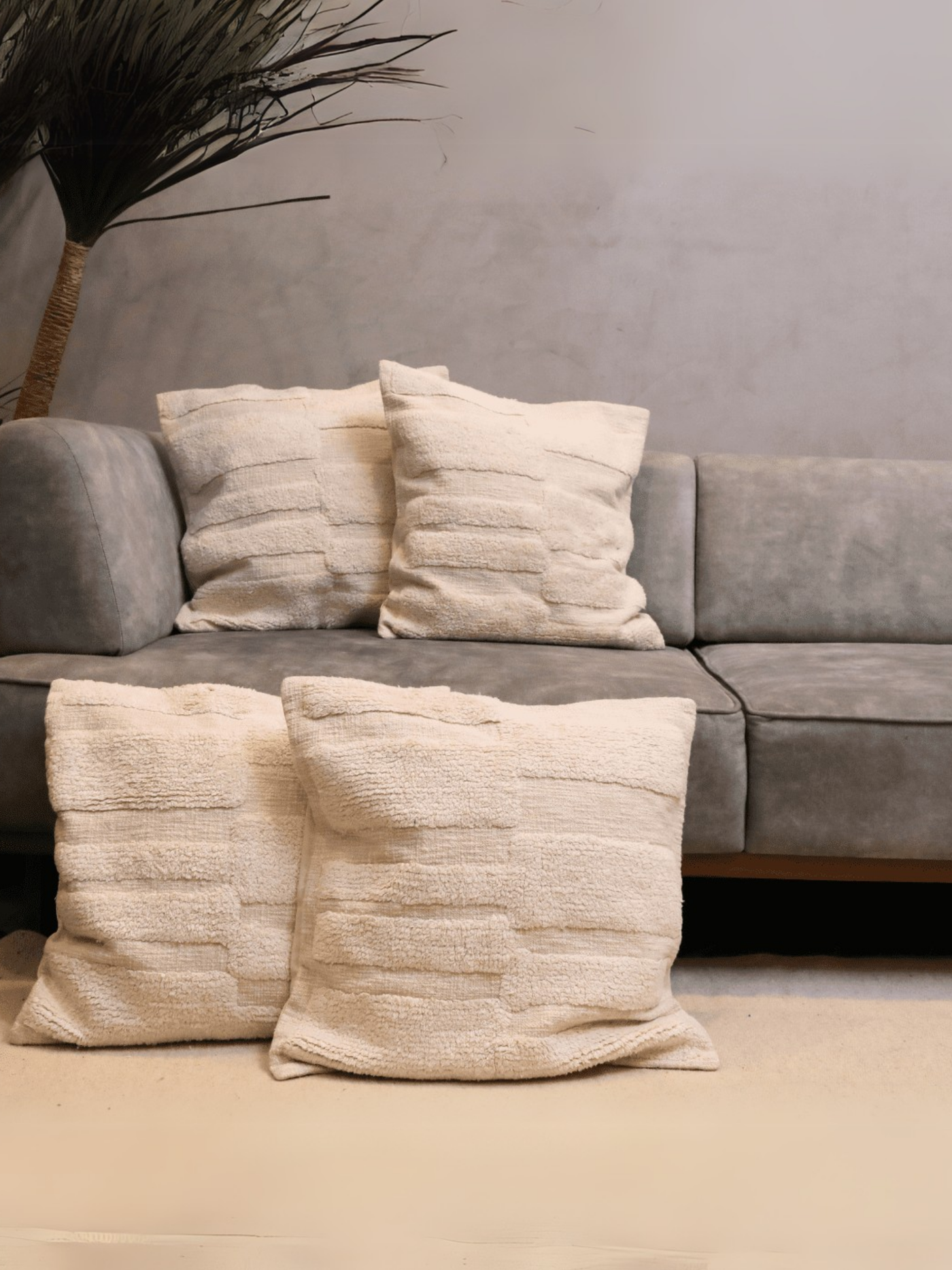 Ivory Textured Tufted Cushion Cover - Set of 5