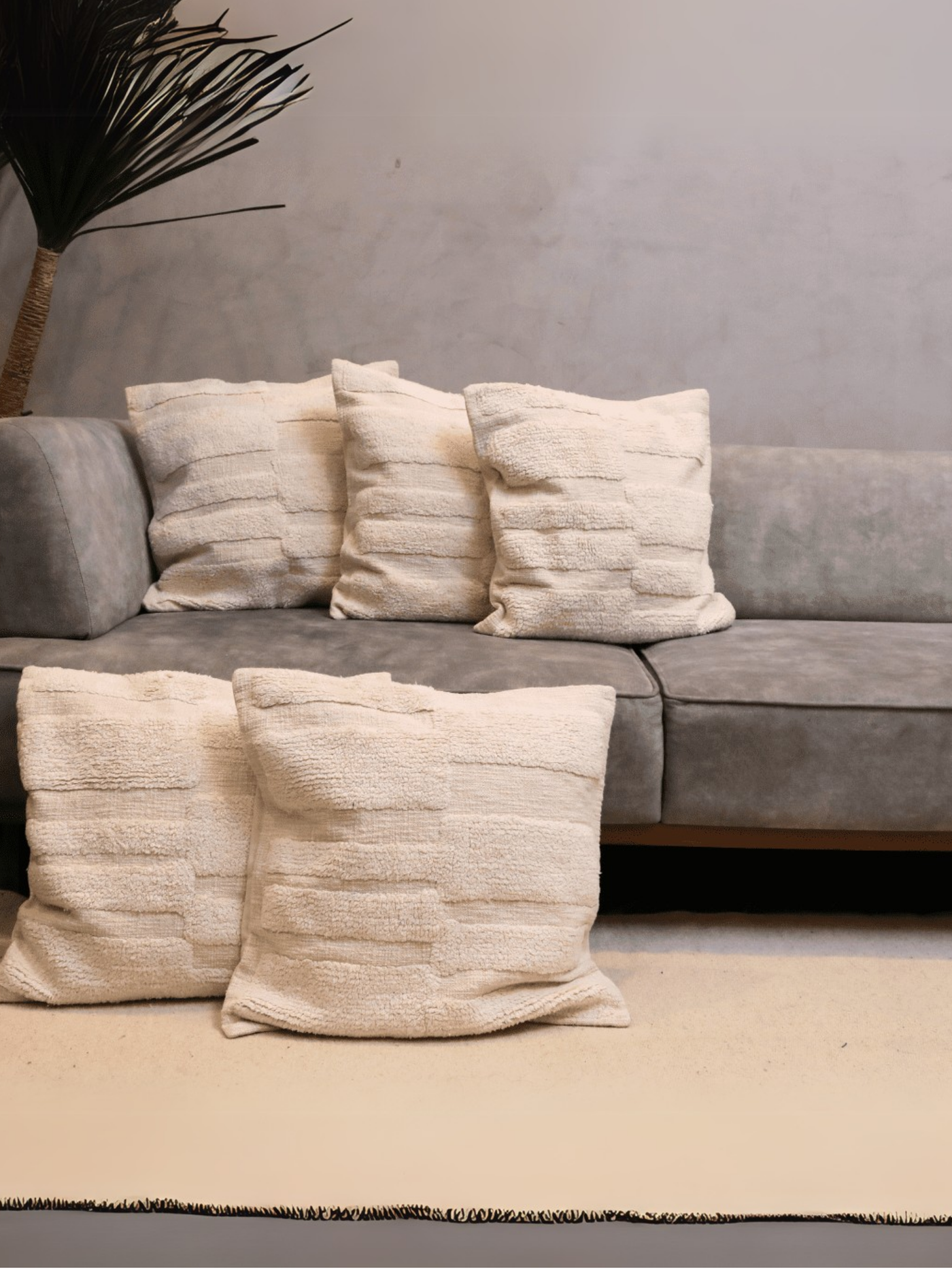 Ivory Textured Tufted Cushion Cover - Set of 5