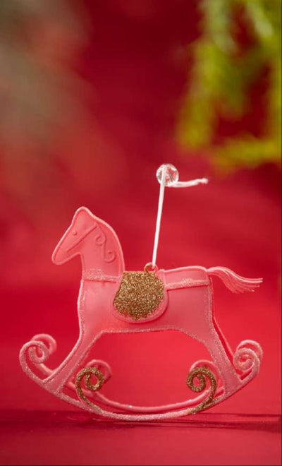 Pink Rocking Horse Hanging Ornament with Gold Glitter_CC14