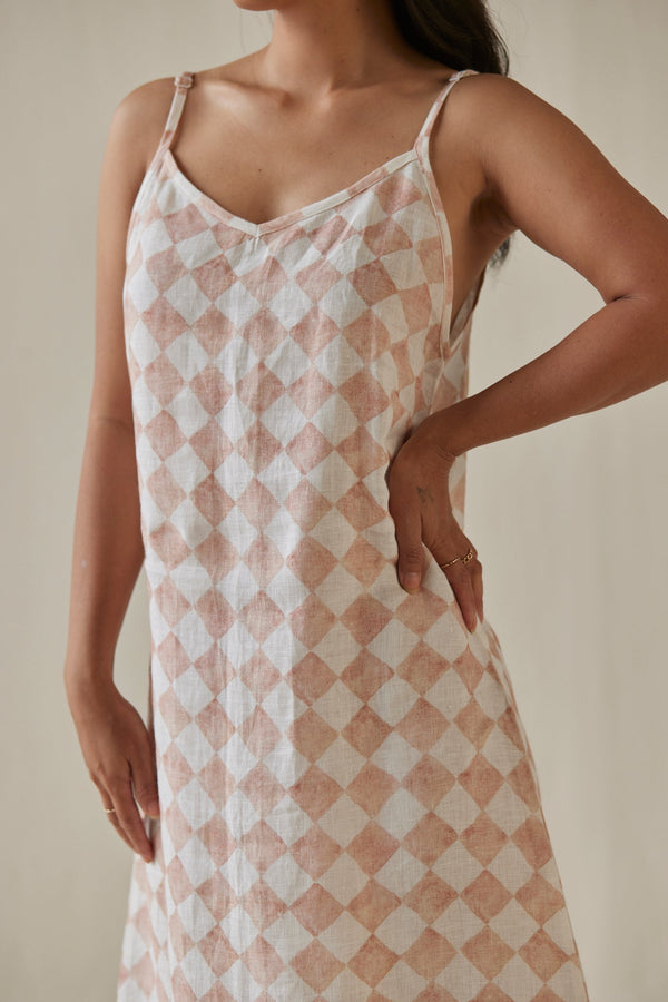Iris Check Blush Slip Dress