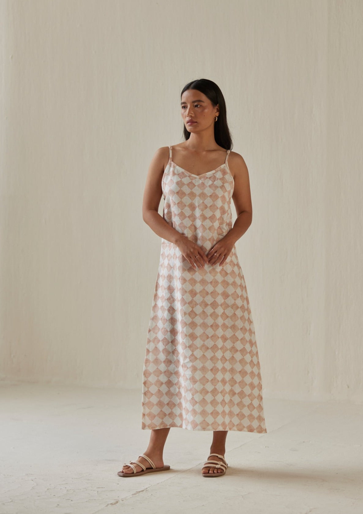 Iris Check Blush Slip Dress