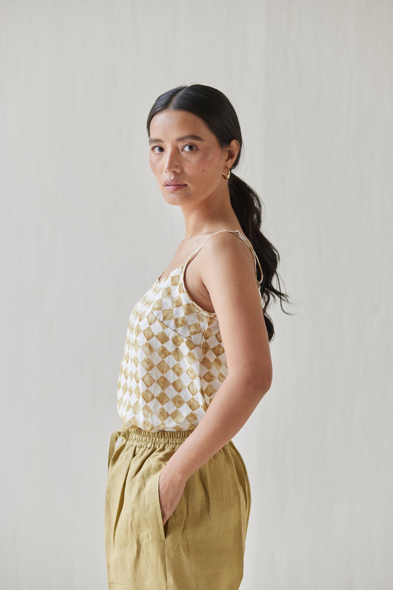 Ivy Check Ochre Cami Top