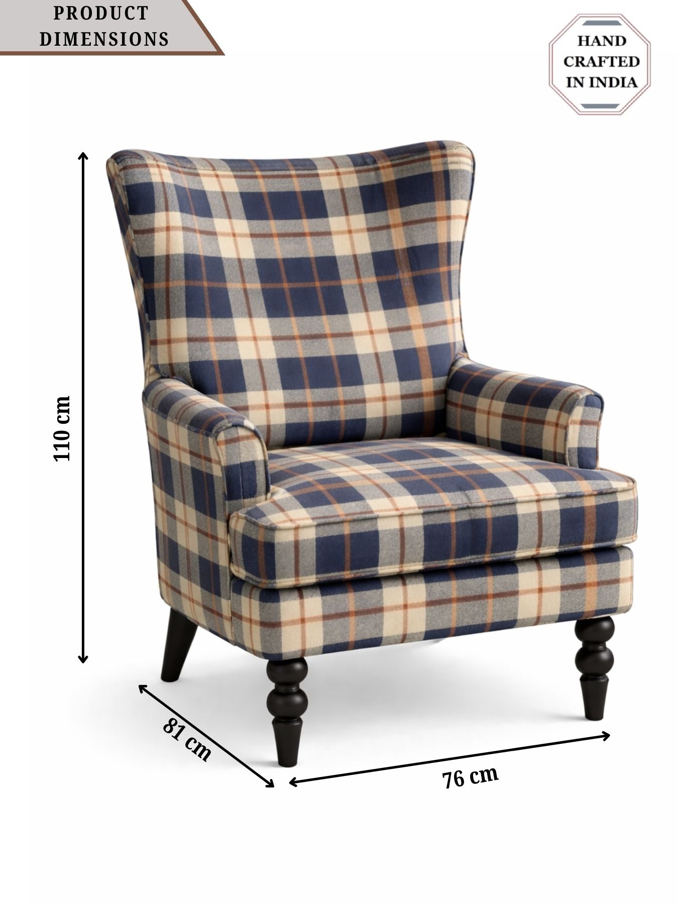 Classic Navy Check Upholstered Armchair