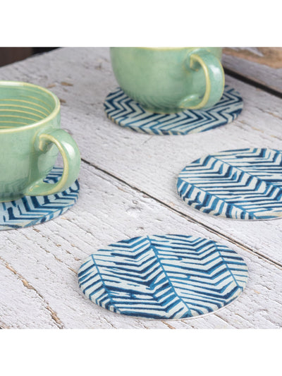 Blue Zebra Coaster Round Set Of 4