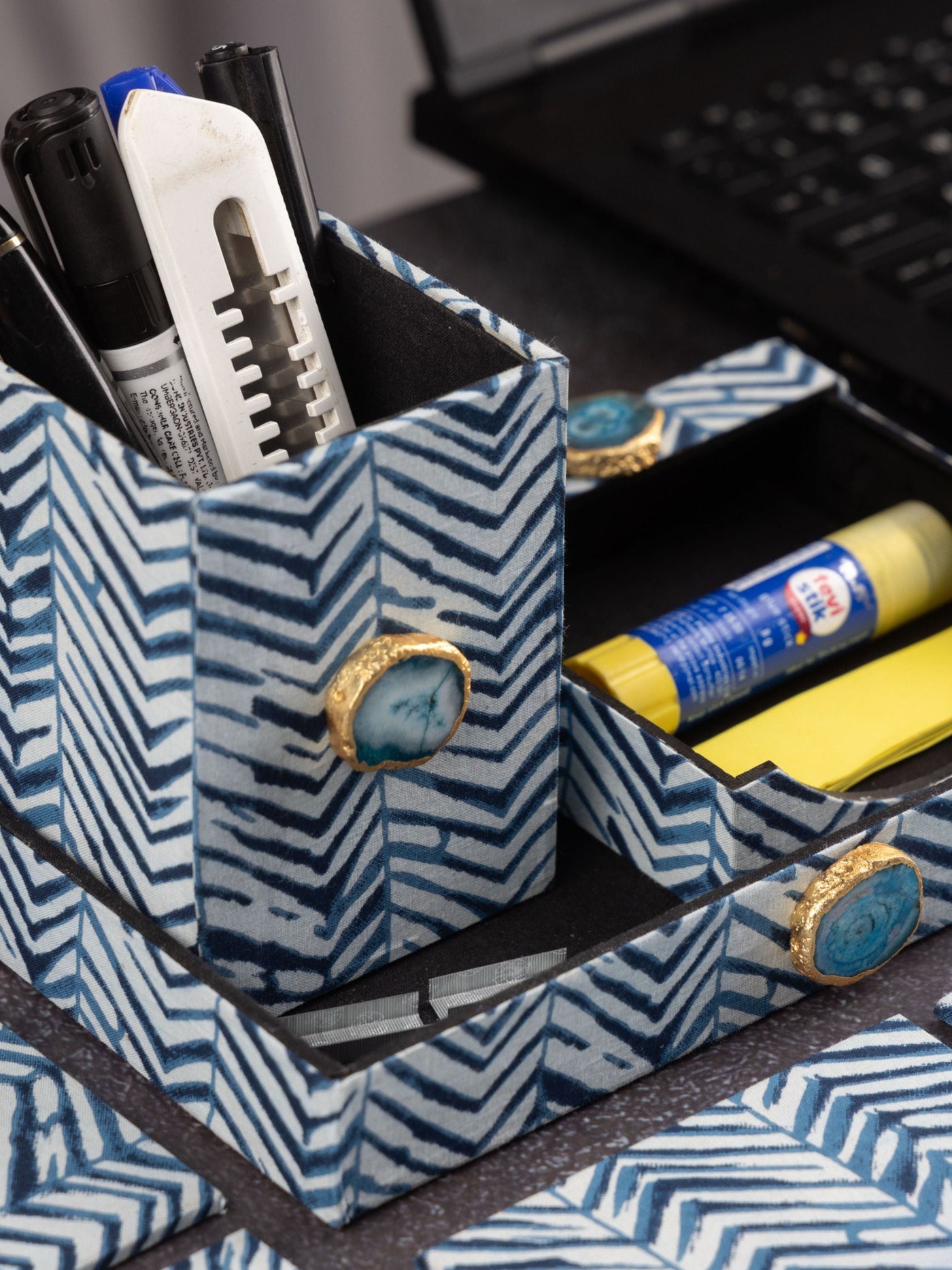 Blue Zebra Desk Set