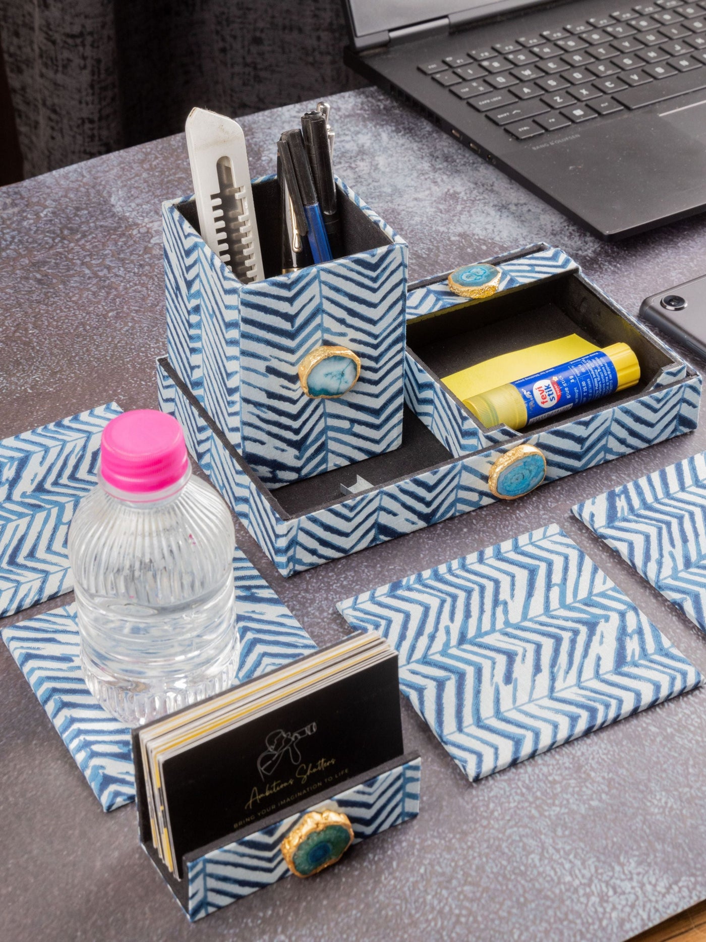 Blue Zebra Desk Set