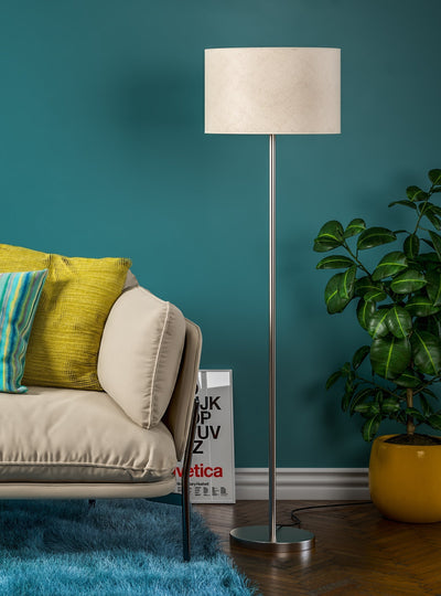 Silver Modern Floor Lamp (5 ft) – Drum Shade