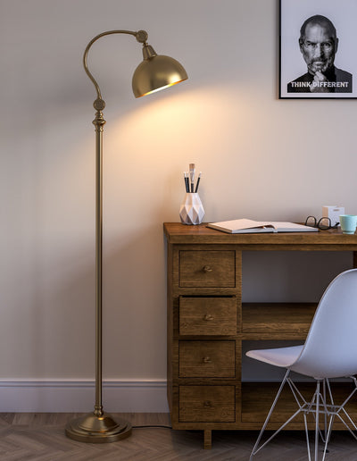 Vintage Curved Floor Lamp – Brass Antique