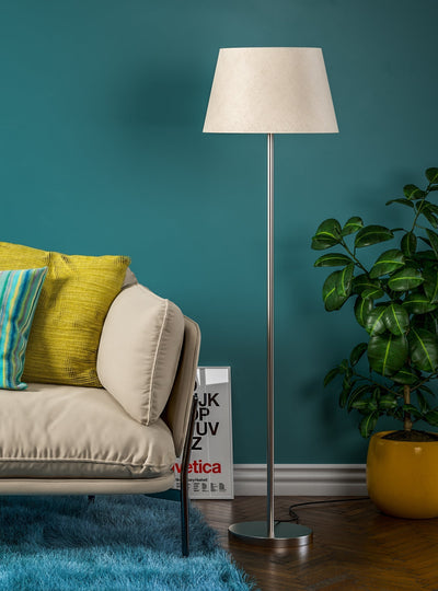 Silver Modern Floor Lamp (5 ft) – Off White Shade