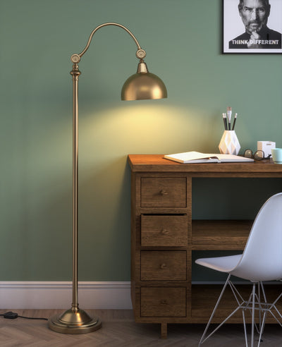Vintage Curved Floor Lamp – Brass Antique