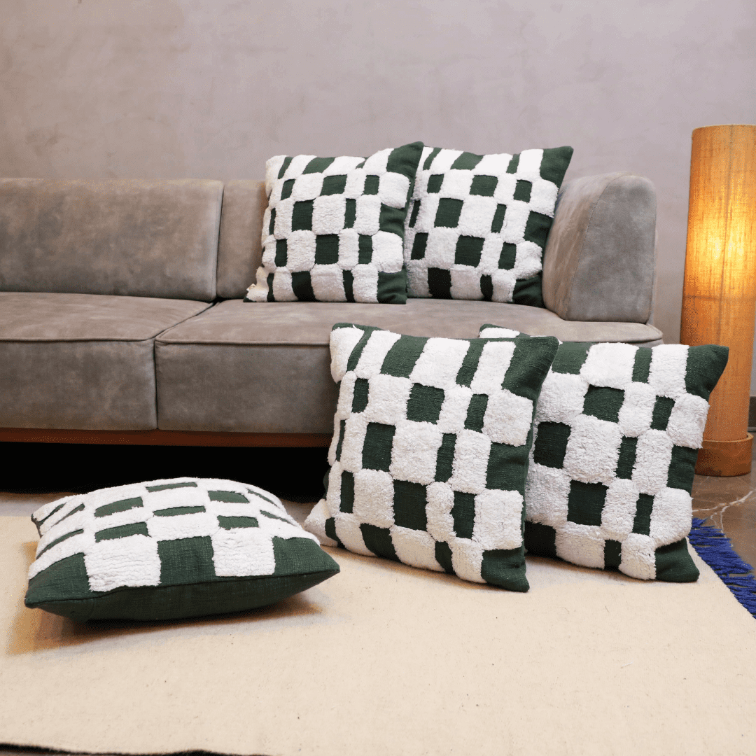 Checkered Chic Tufted Cushion Cover - Set of 5