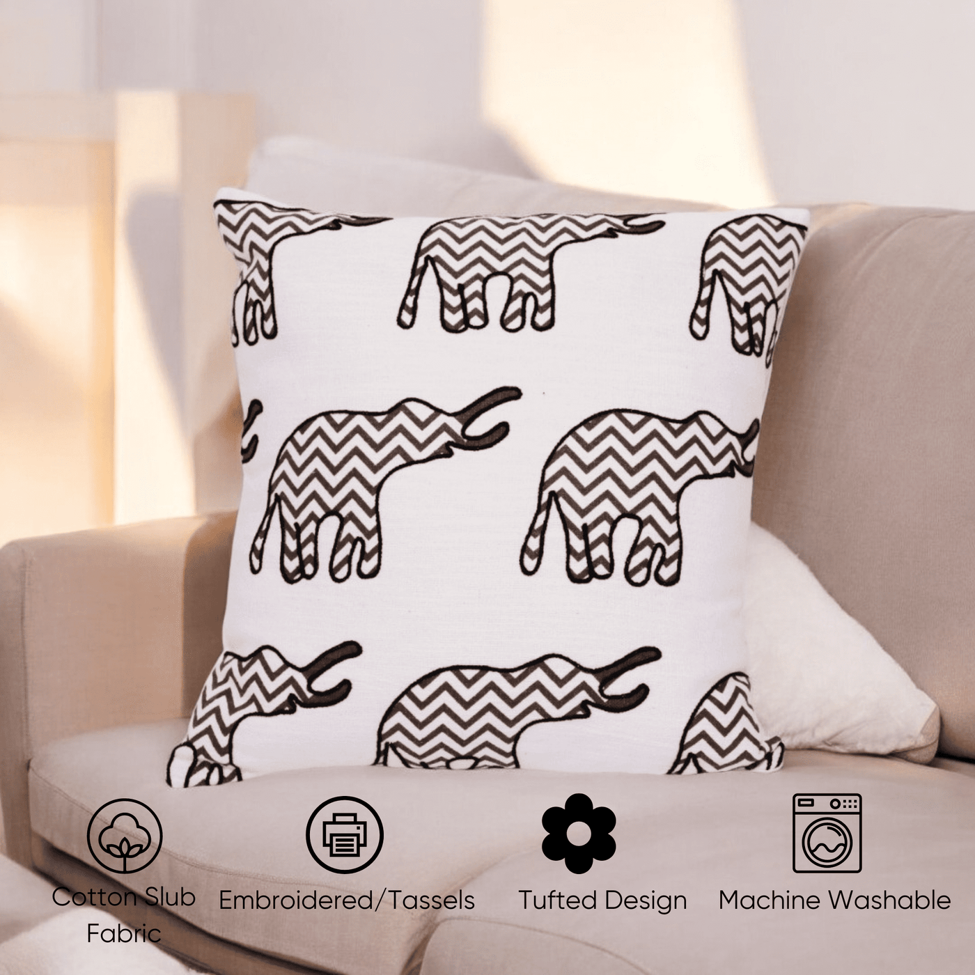 Chevron Elephant Embroidered Cushion Cover - Set of 5