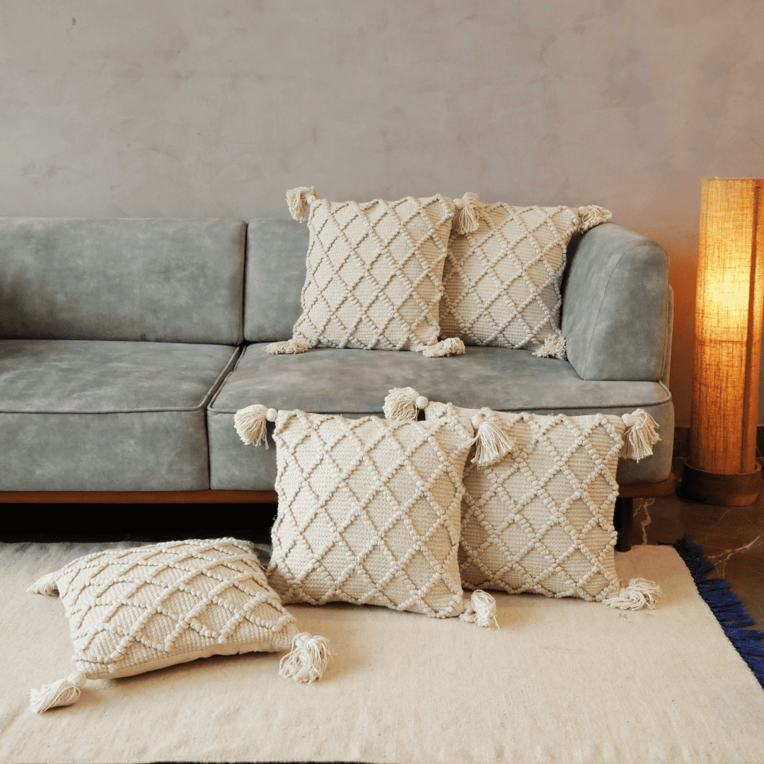 Ivory Diamond Tufted Cushion Cover - Set of 5