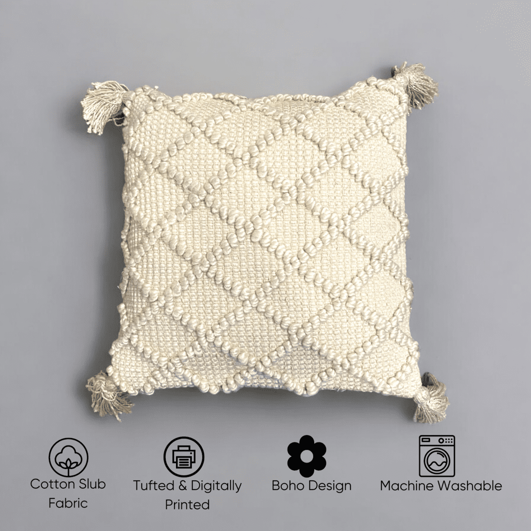 Ivory Diamond Tufted Cushion Cover - Set of 5