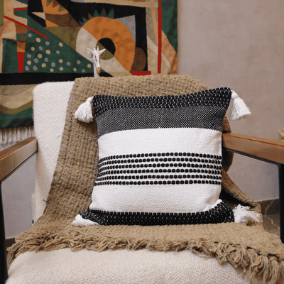 Monochrome Stripes Tufted Cushion Cover - Set of 5