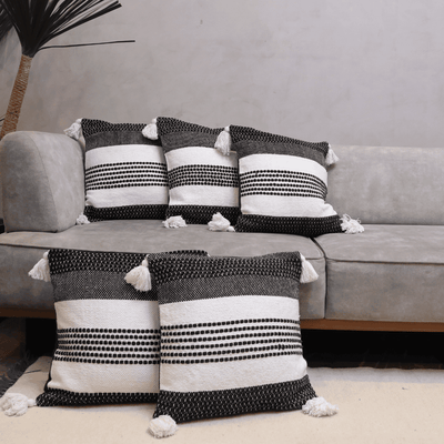 Monochrome Stripes Tufted Cushion Cover - Set of 5