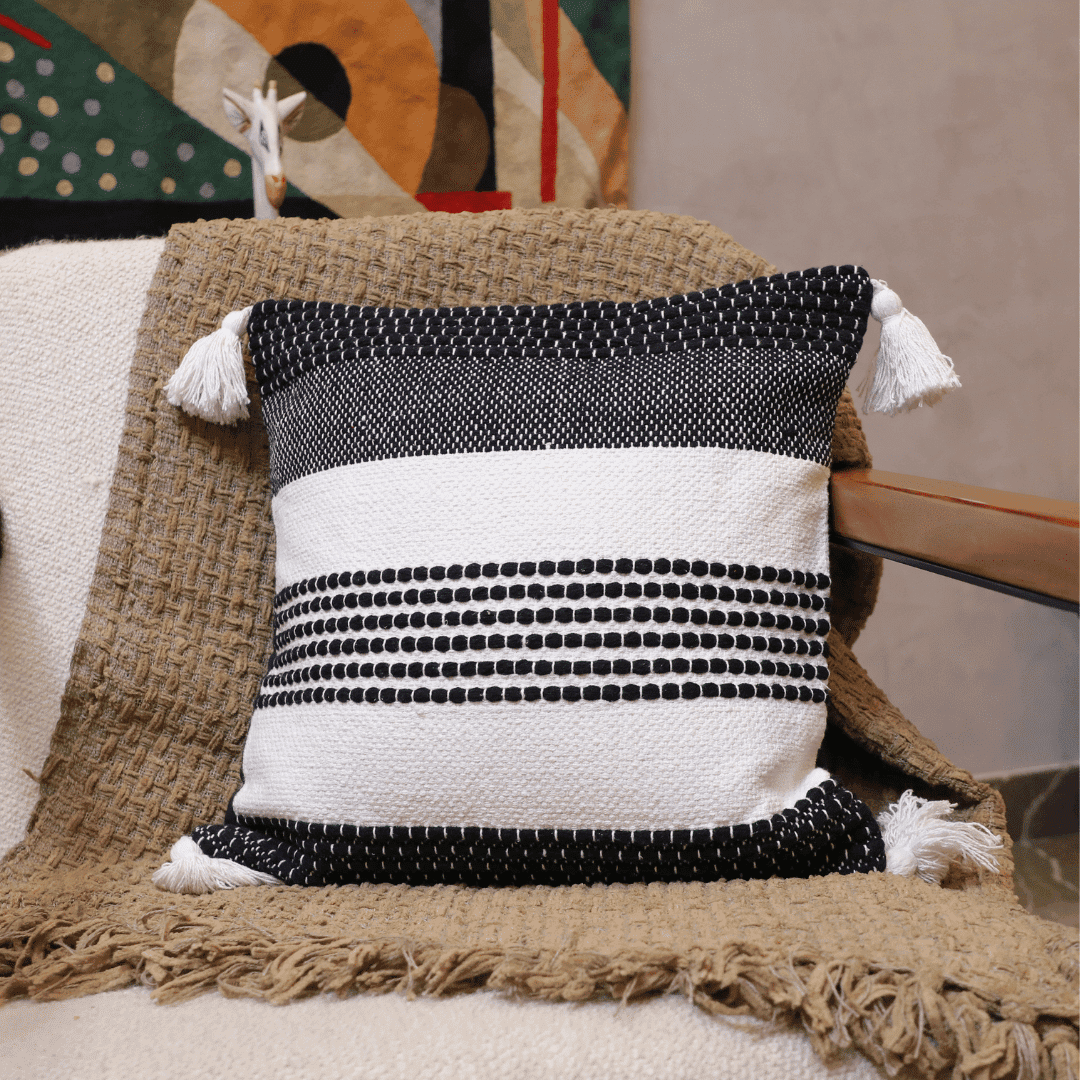 Monochrome Stripes Tufted Cushion Cover - Set of 5