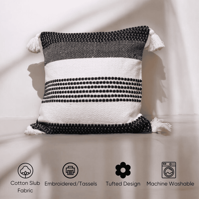 Monochrome Stripes Tufted Cushion Cover - Set of 5