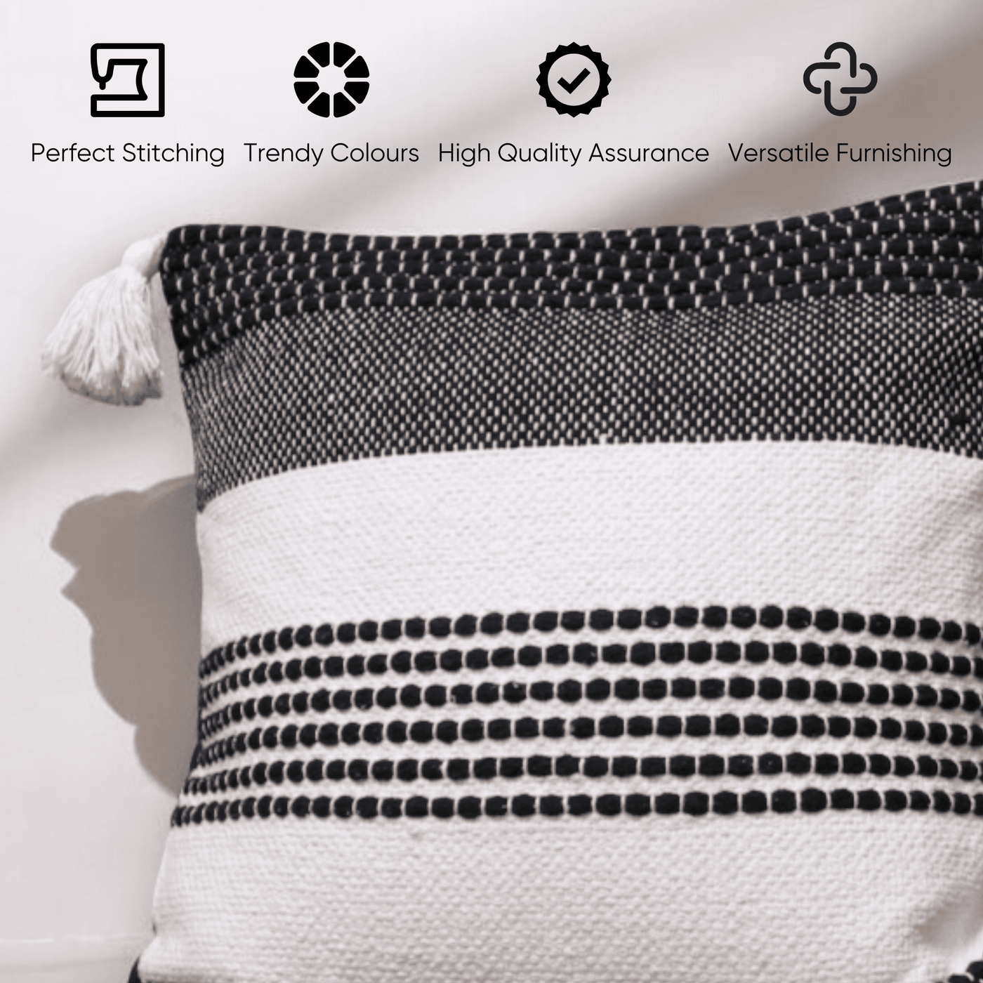 Monochrome Stripes Tufted Cushion Cover - Set of 5
