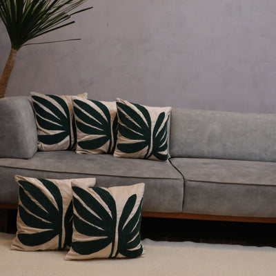 Palm Grandeur Embroidered Tufted Cushion Cover - Set of 5